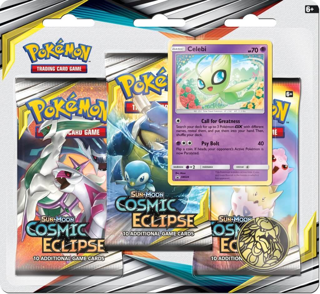 POKÉMON TCG Cosmic Eclipse Three Booster Blister - Celebi | Galaxy Games LLC