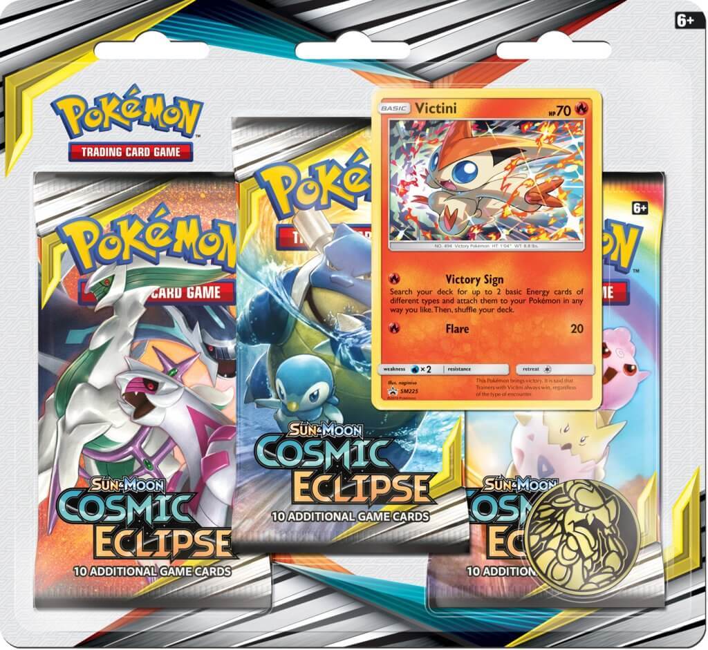 POKÉMON TCG Cosmic Eclipse Three Booster Blister - Victini | Galaxy Games LLC