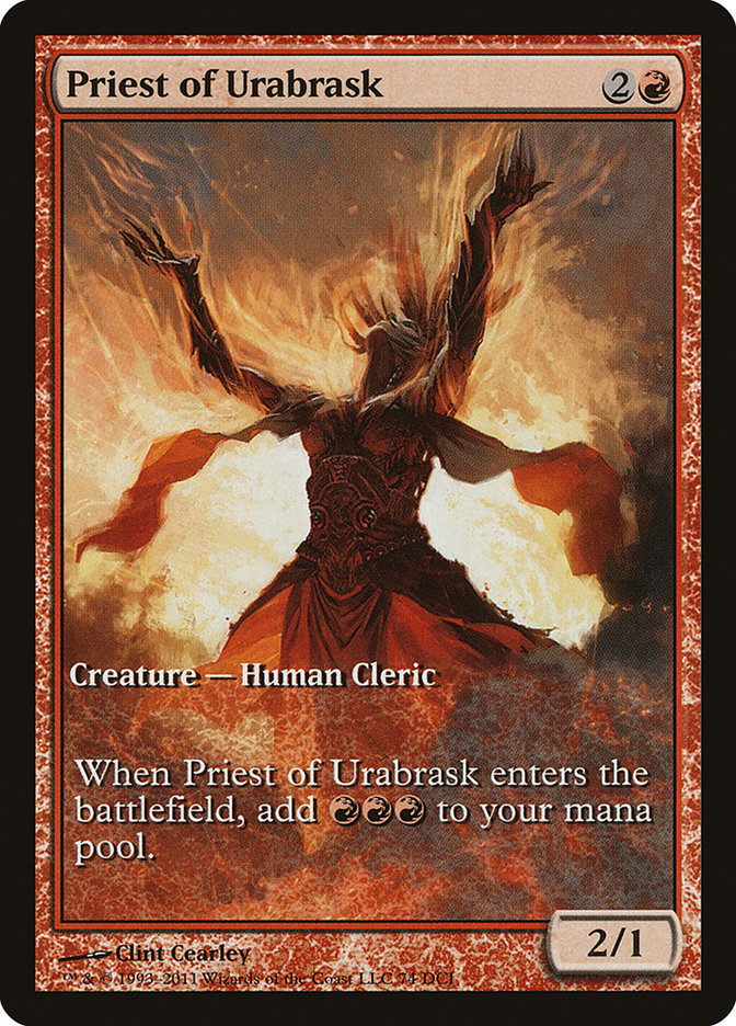 Priest of Urabrask (Game Day) (Full Art) [New Phyrexia Promos] | Galaxy Games LLC