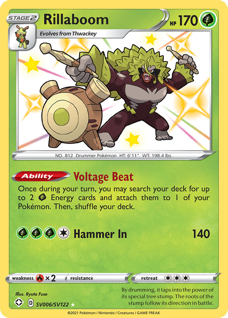 Pokemon Shining Fates Shiny Rare Rillaboom SV006 Pokemon Shining Fates Shiny Rare Rillaboom SV006