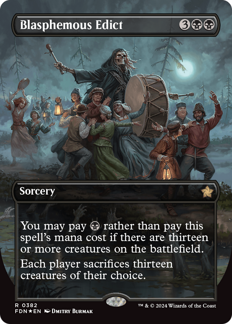 Blasphemous Edict (Borderless) (Mana Foil) [Foundations] | Galaxy Games LLC