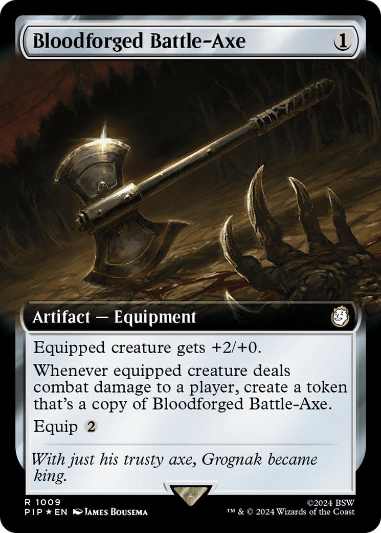 Bloodforged Battle-Axe (Extended Art) (Surge Foil) [Fallout] | Galaxy Games LLC