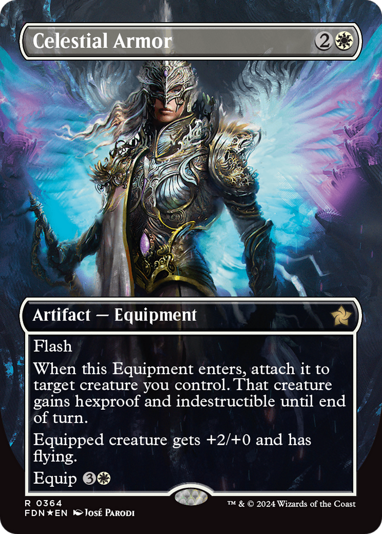 Celestial Armor (Borderless) (Mana Foil) [Foundations] | Galaxy Games LLC