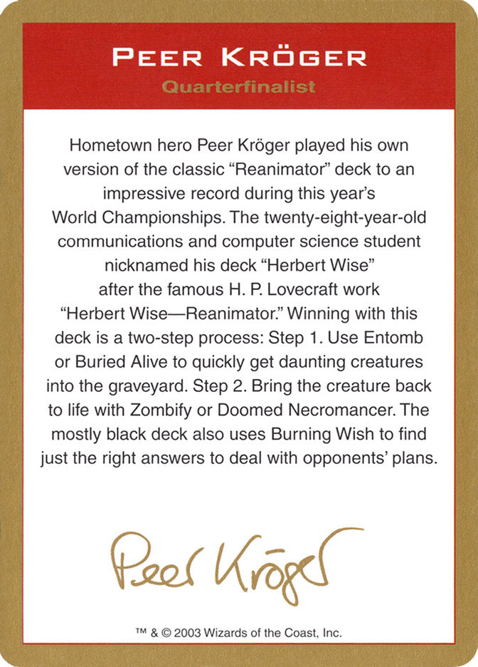 Peer Kroger Bio [World Championship Decks 2003] | Galaxy Games LLC
