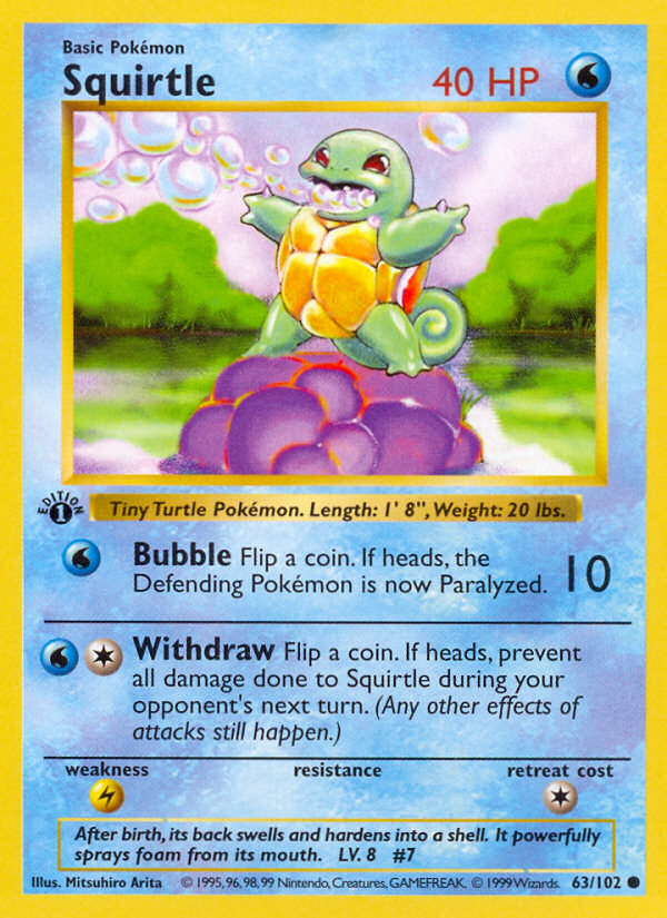 Squirtle (63/102) (Shadowless) [Base Set 1st Edition] | Galaxy Games LLC