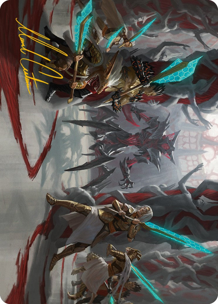 Goldwardens' Gambit Art Card (Gold-Stamped Signature) [Phyrexia: All Will Be One Art Series] | Galaxy Games LLC