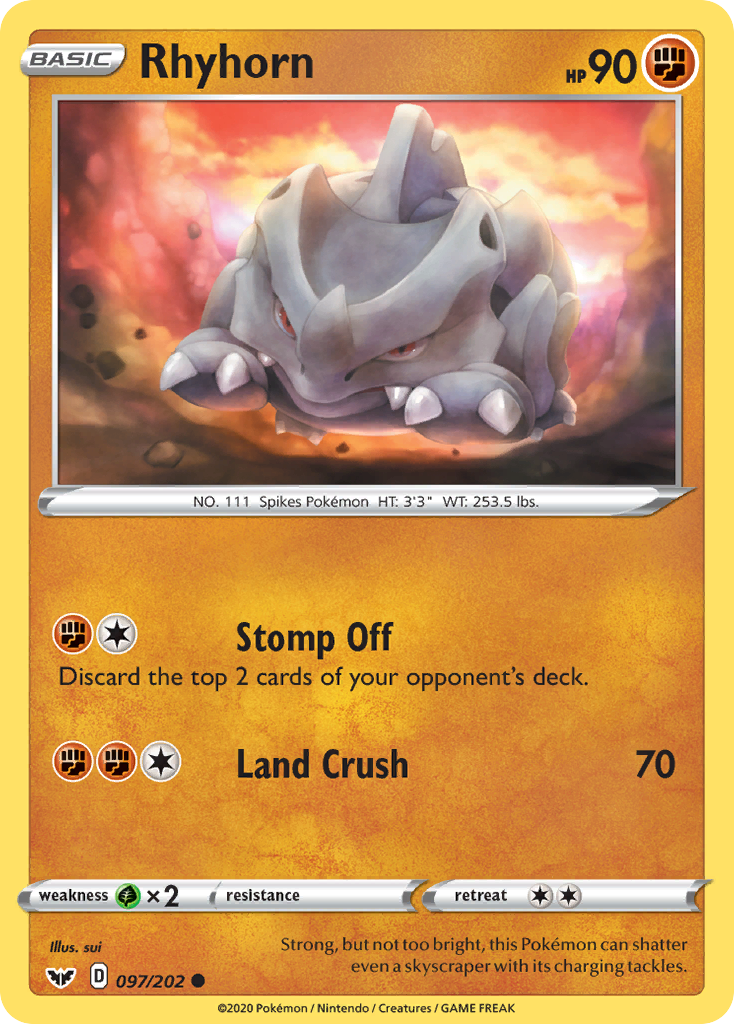 Rhyhorn (097/202) [Sword & Shield: Base Set] | Galaxy Games LLC