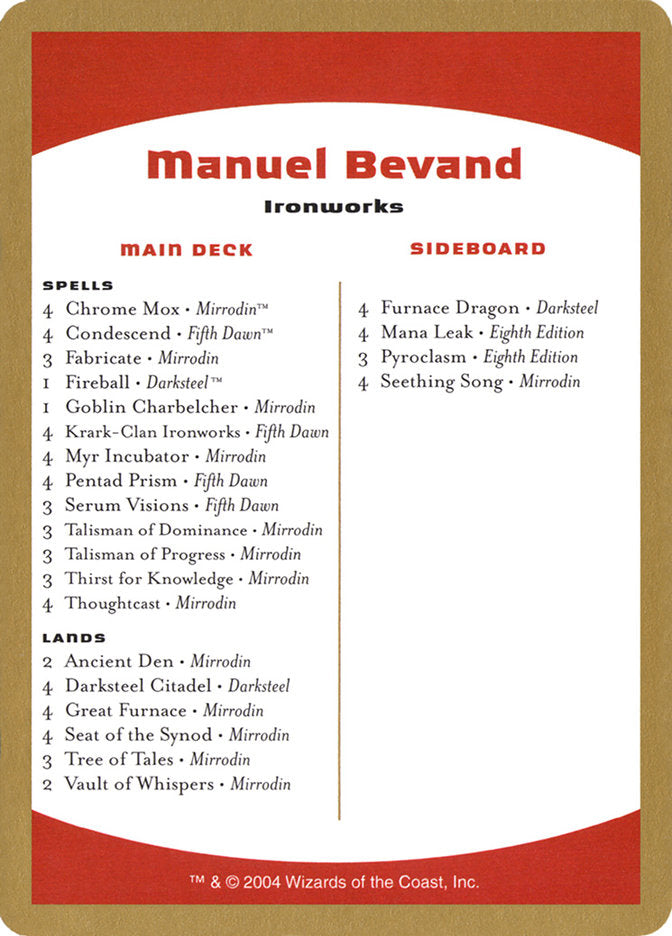 Manuel Bevand Decklist [World Championship Decks 2004] | Galaxy Games LLC