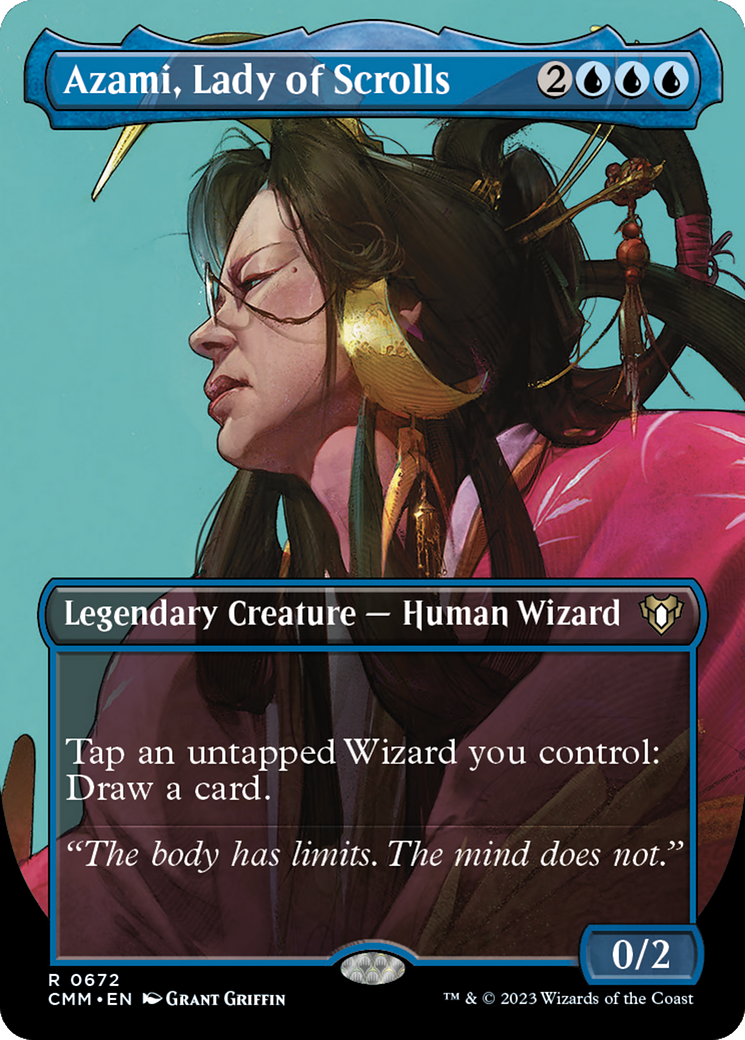 Azami, Lady of Scrolls (Borderless Profile) [Commander Masters] | Galaxy Games LLC