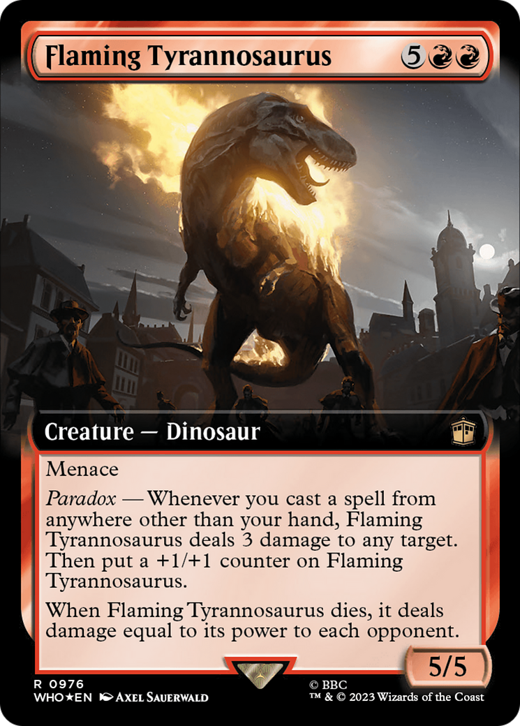 Flaming Tyrannosaurus (Extended Art) (Surge Foil) [Doctor Who] | Galaxy Games LLC