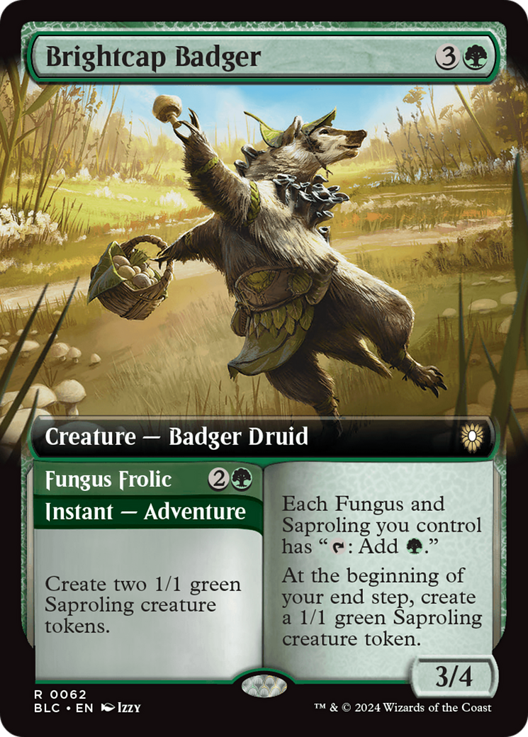 Brightcap Badger // Fungus Frolic (Extended Art) [Bloomburrow Commander] | Galaxy Games LLC