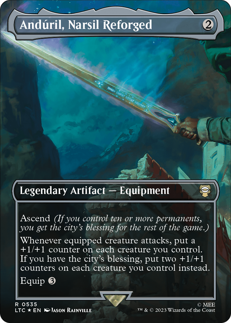 Anduril, Narsil Reforged (Borderless) (Surge Foil) [The Lord of the Rings: Tales of Middle-Earth Commander] | Galaxy Games LLC