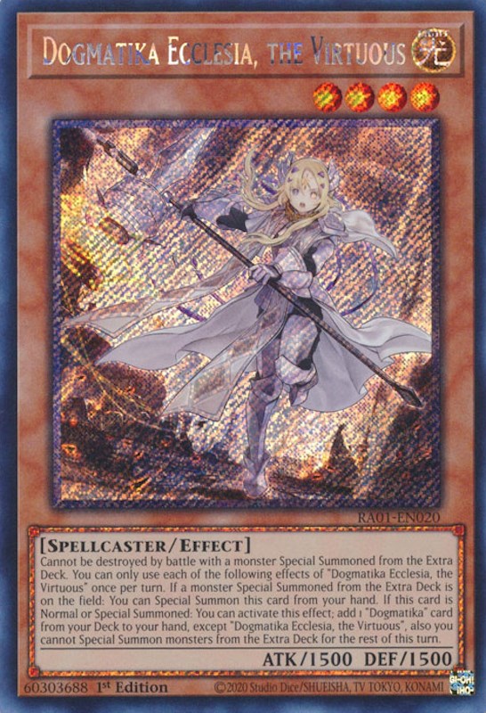 Dogmatika Ecclesia, the Virtuous [RA01-EN020] Platinum Secret Rare | Galaxy Games LLC