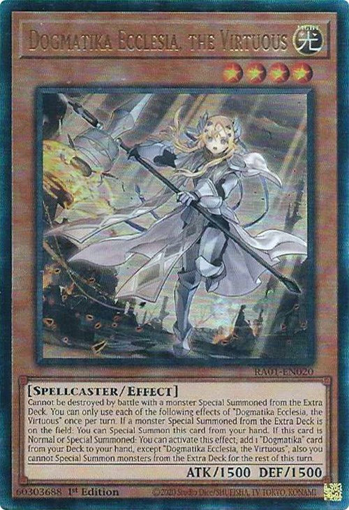 Dogmatika Ecclesia, the Virtuous [RA01-EN020] Prismatic Ultimate Rare | Galaxy Games LLC