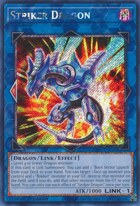 Striker Dragon [RA01-EN046] Platinum Secret Rare | Galaxy Games LLC