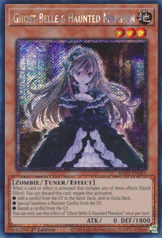 Ghost Belle & Haunted Mansion [RA01-EN011] Platinum Secret Rare | Galaxy Games LLC