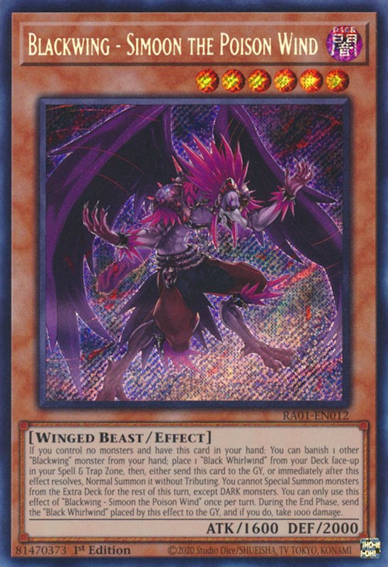 Blackwing - Simoon the Poison Wind [RA01-EN012] Secret Rare | Galaxy Games LLC