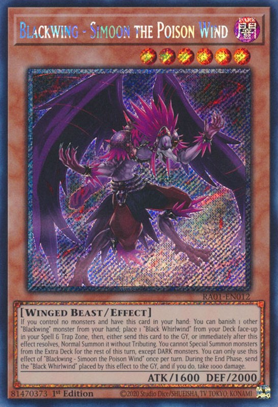 Blackwing - Simoon the Poison Wind [RA01-EN012] Platinum Secret Rare | Galaxy Games LLC