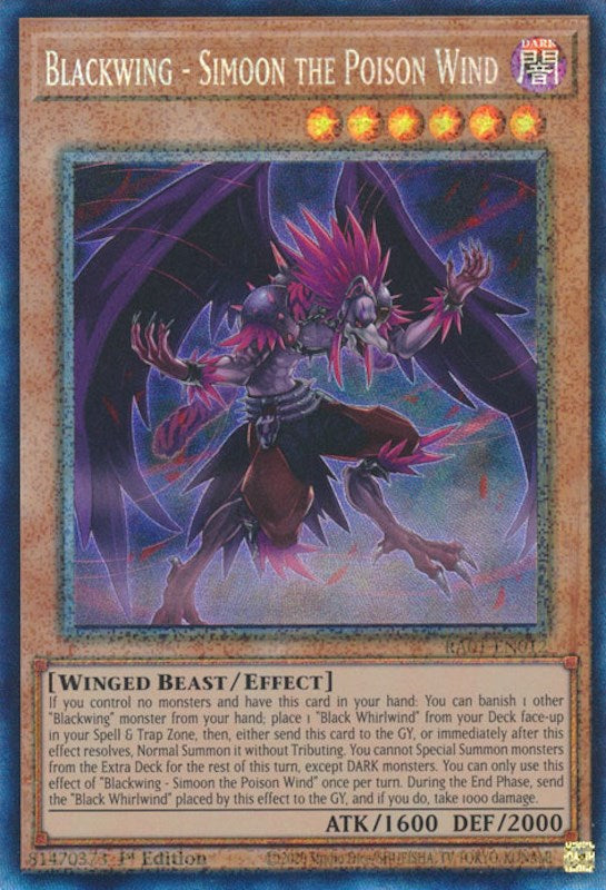 Blackwing - Simoon the Poison Wind [RA01-EN012] Prismatic Collector's Rare | Galaxy Games LLC