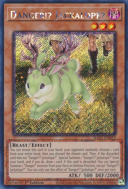 Danger!? Jackalope? [RA01-EN013] Platinum Secret Rare | Galaxy Games LLC