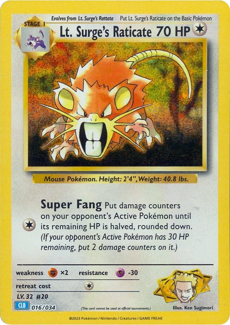 Lt. Surge's Raticate [Trading Card Game Classic] | Galaxy Games LLC