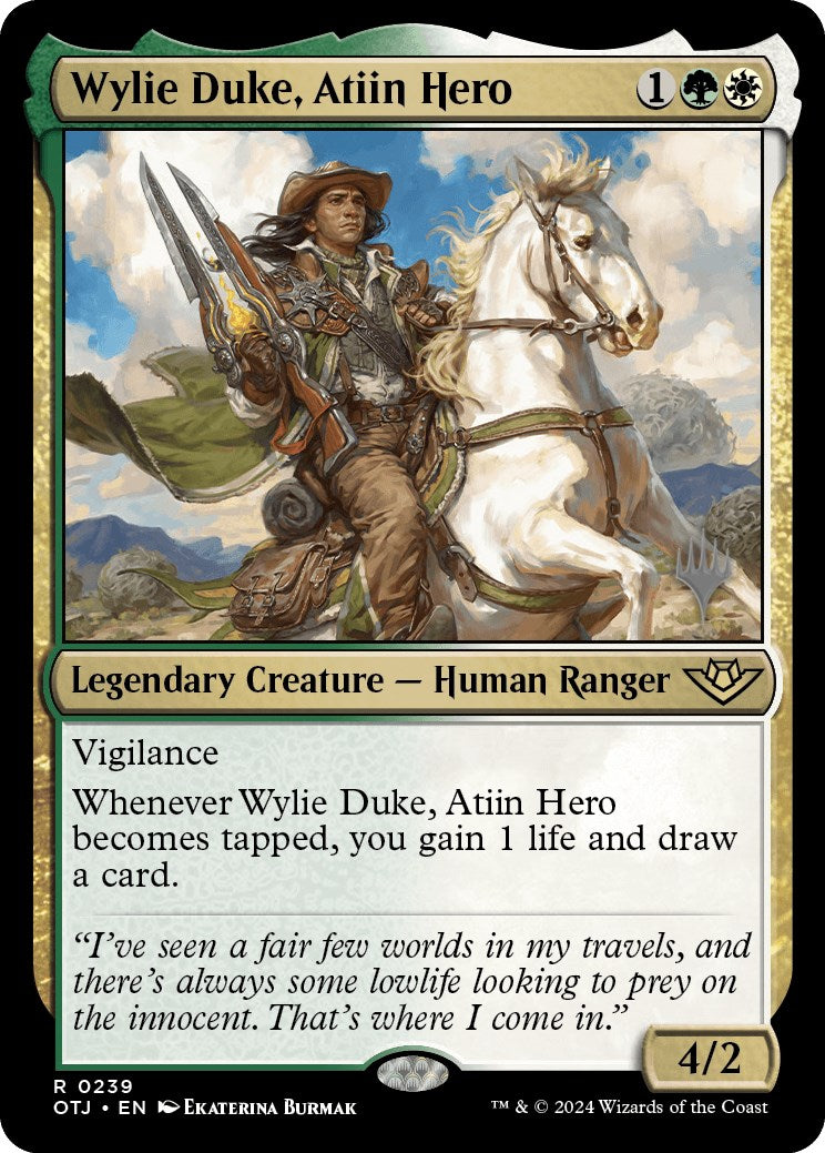 Wylie Duke, Atiin Hero (Promo Pack) [Outlaws of Thunder Junction Promos] | Galaxy Games LLC