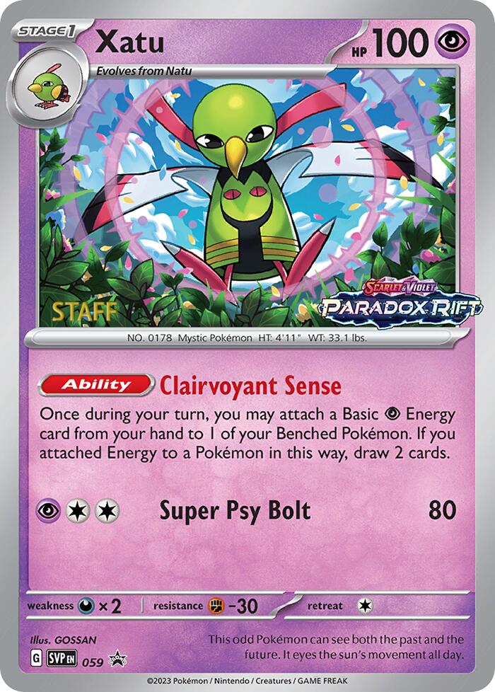 Xatu (059) (Staff Prerelease Promo) [Scarlet & Violet: Black Star Promos] | Galaxy Games LLC