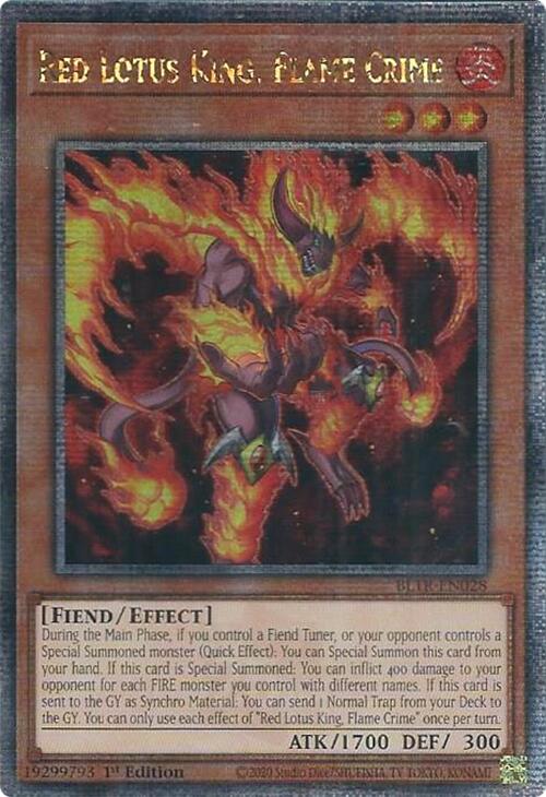 Red Lotus King, Flame Crime (Quarter Century Secret Rare) [BLTR-EN028] Quarter Century Secret Rare | Galaxy Games LLC