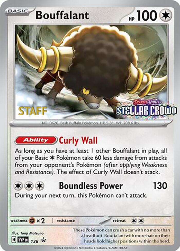 Bouffalant (136) (Staff Promo) [Scarlet & Violet: Black Star Promos] | Galaxy Games LLC