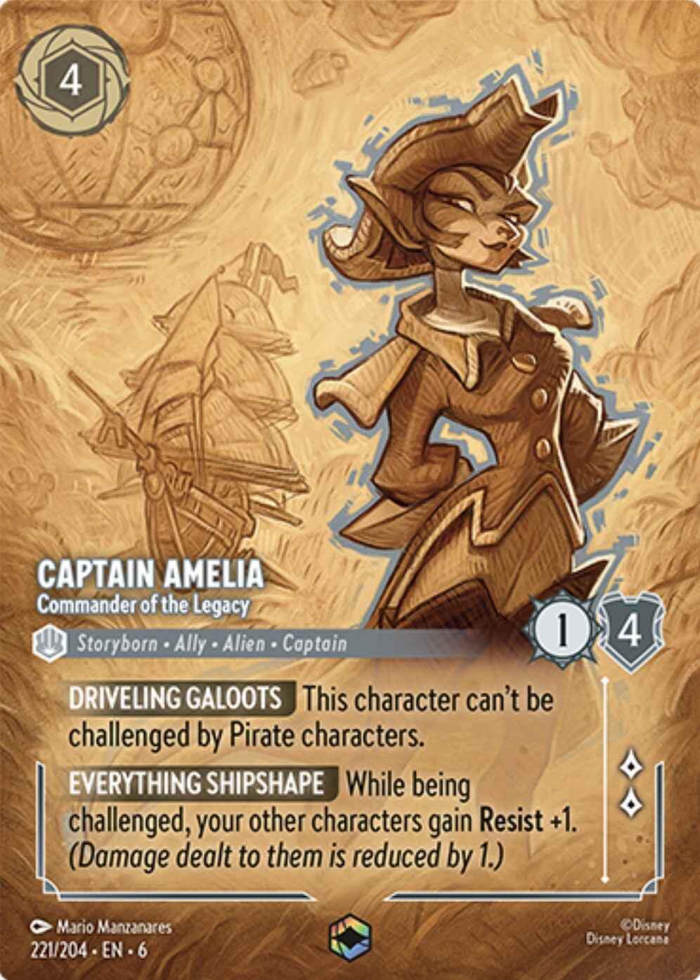 Captain Amelia - Commander of the Legacy (Enchanted) (221/204) [Azurite Sea] | Galaxy Games LLC