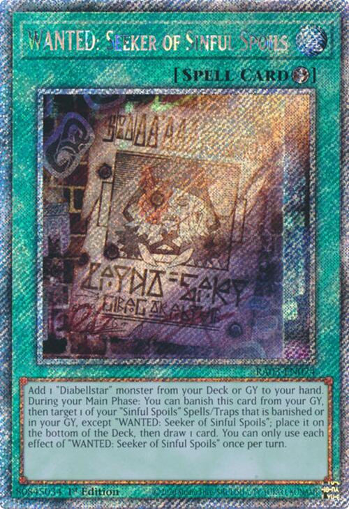 WANTED: Seeker of Sinful Spoils (Platinum Secret Rare) [RA03-EN074] Platinum Secret Rare | Galaxy Games LLC