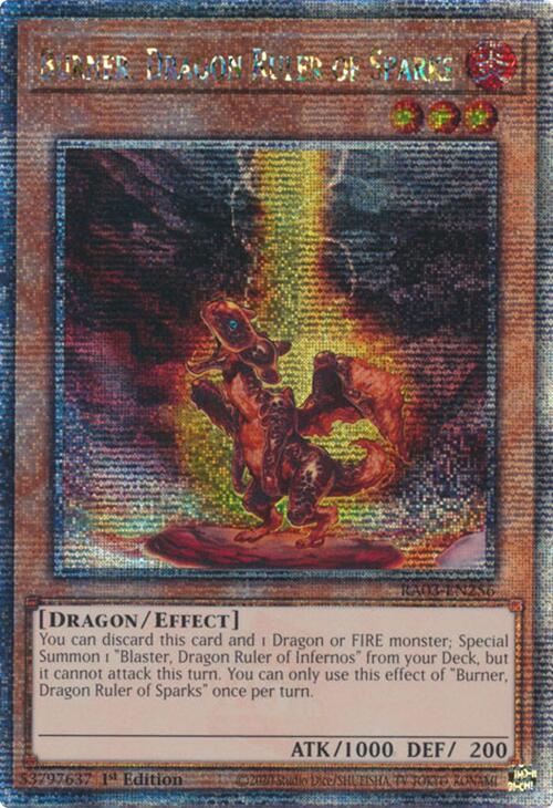 Burner, Dragon Ruler of Sparks (Quarter Century Secret Rare) [RA03-EN256] Quarter Century Secret Rare | Galaxy Games LLC