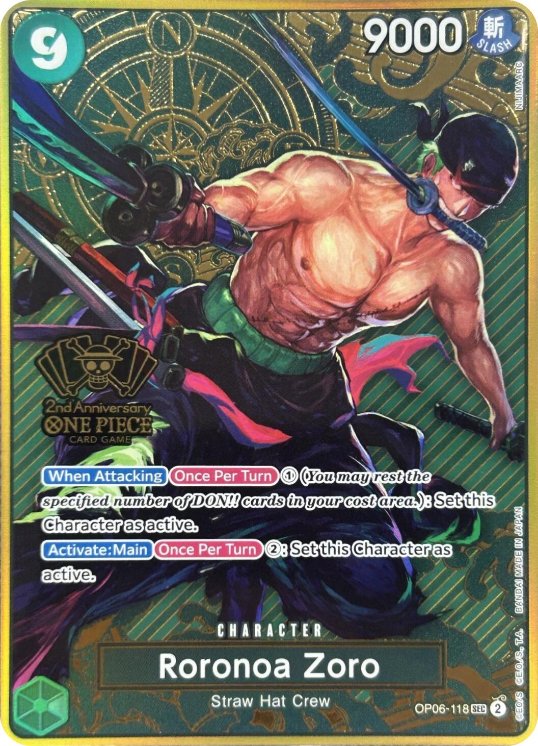Roronoa Zoro (Japanese Version 2nd Anniversary Set) [One Piece Promotion Cards] | Galaxy Games LLC