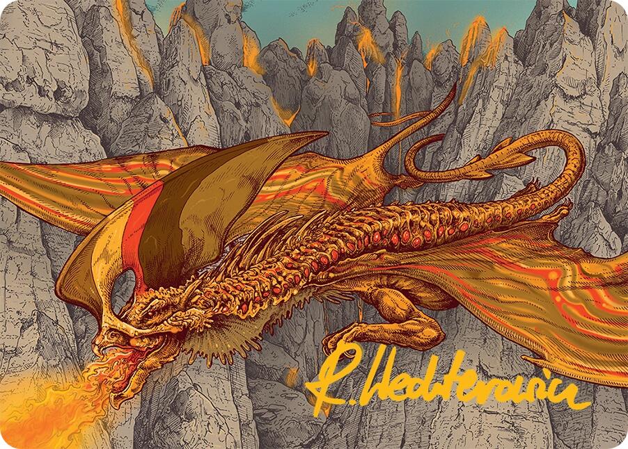 Magmatic Hellkite Art Card (34/54) (Gold-Stamped Signature) [Tarkir: Dragonstorm Art Series] | Galaxy Games LLC