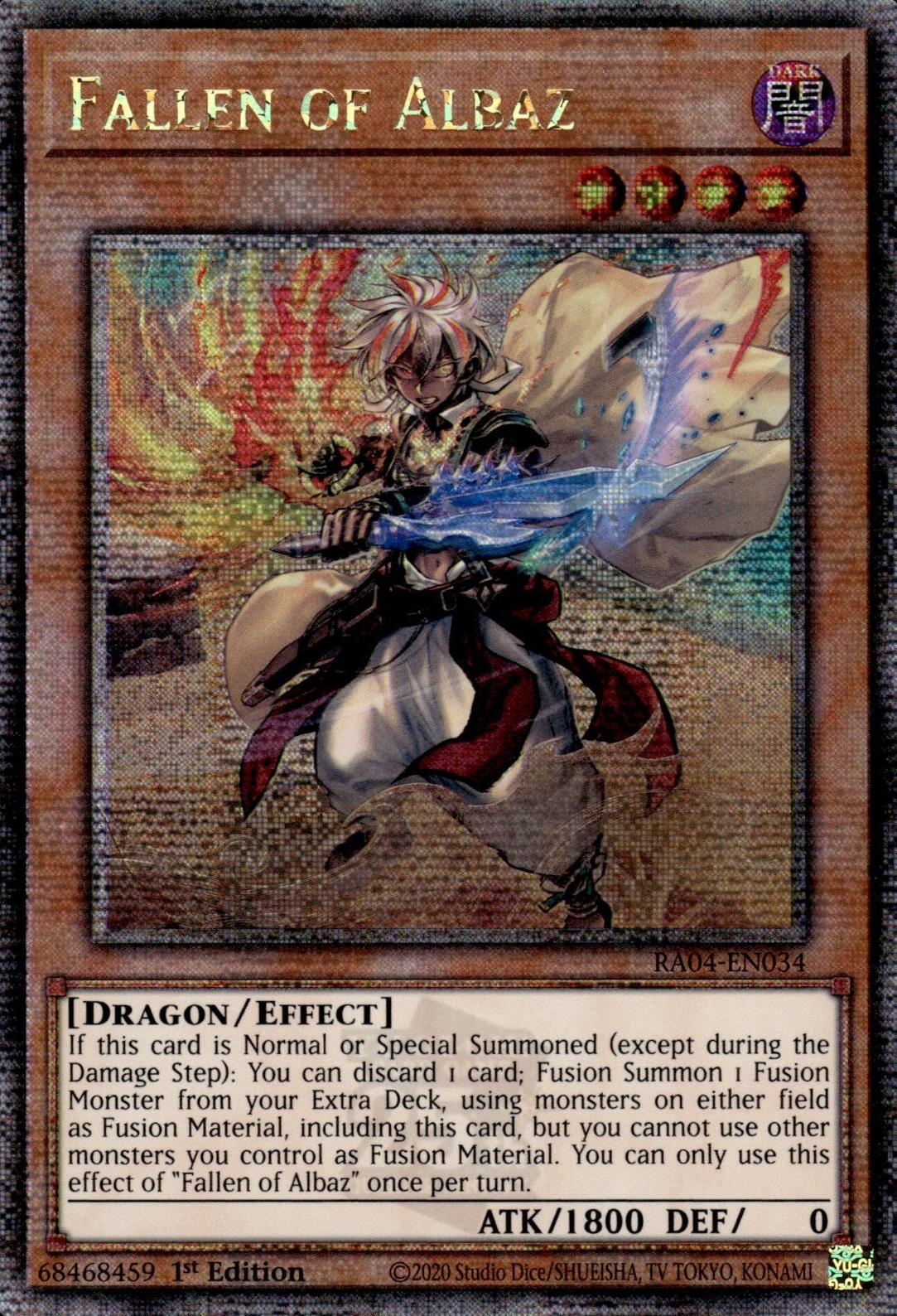 Fallen of Albaz (New Art) [RA04-EN034] Quarter Century Secret Rare | Galaxy Games LLC
