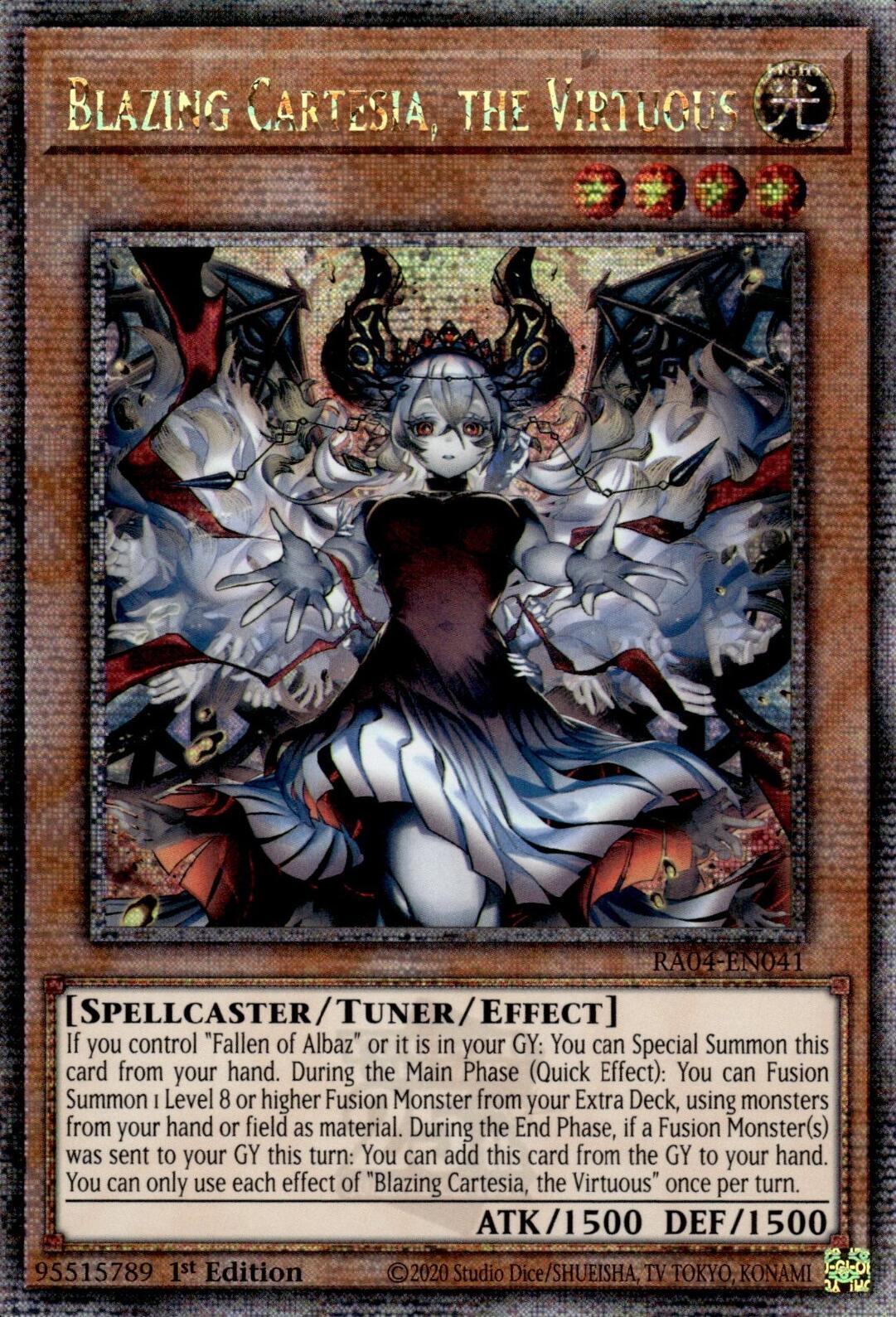 Blazing Cartesia, the Virtuous (New Art) [RA04-EN041] Quarter Century Secret Rare | Galaxy Games LLC