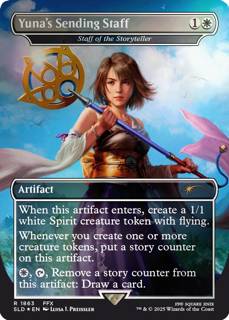 Yuna's Sending Staff - Staff of the Storyteller (Rainbow Foil) [Secret Lair Drop Series] | Galaxy Games LLC