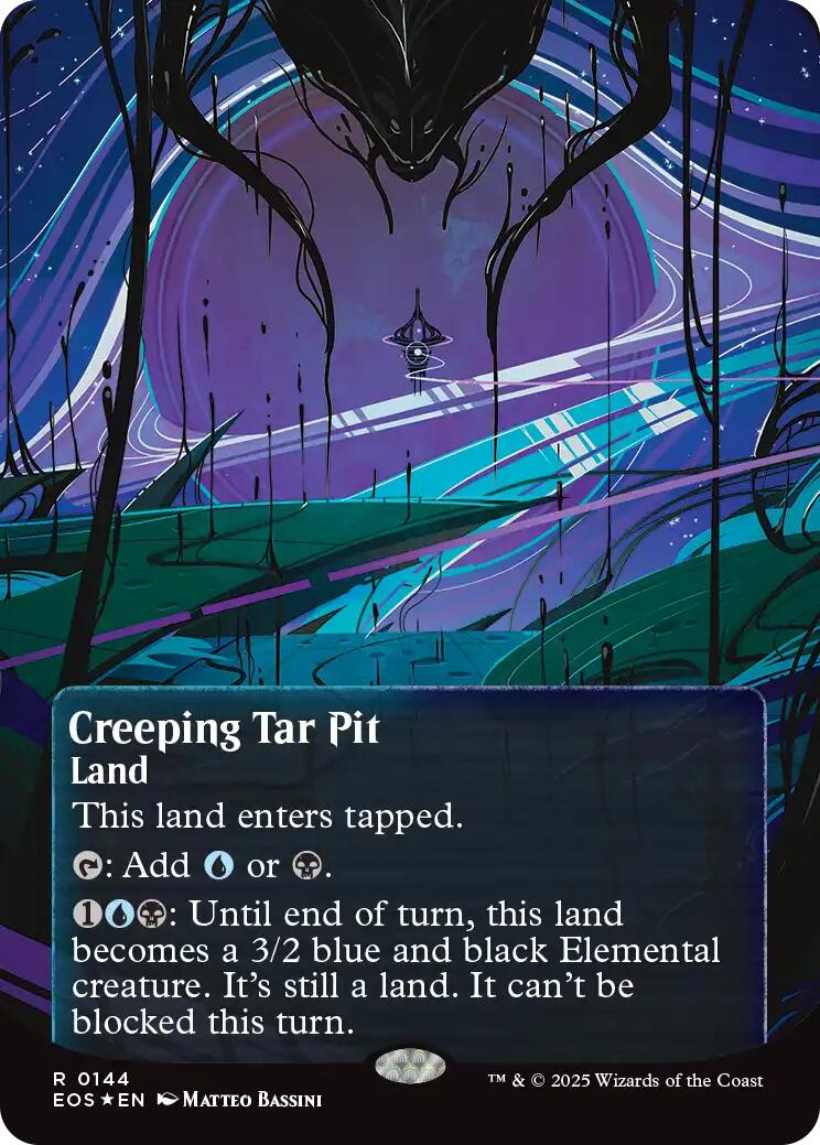 Creeping Tar Pit (0144) (Borderless) (Galaxy Foil) [Edge of Eternities: Stellar Sights] | Galaxy Games LLC