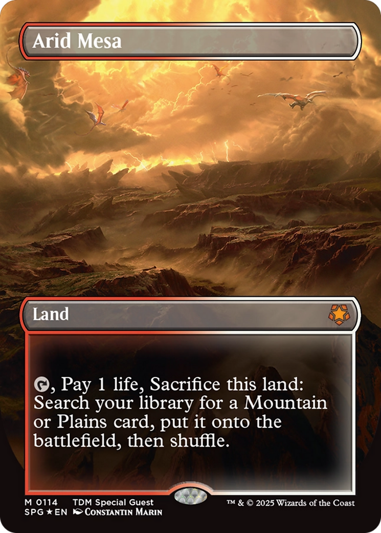 Arid Mesa (Borderless) (Dragonscale Foil) [Tarkir: Dragonstorm Special Guests] | Galaxy Games LLC