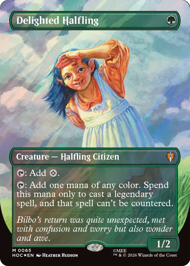 Delighted Halfling (Borderless) (Surge Foil) [The Hobbit] | Galaxy Games LLC