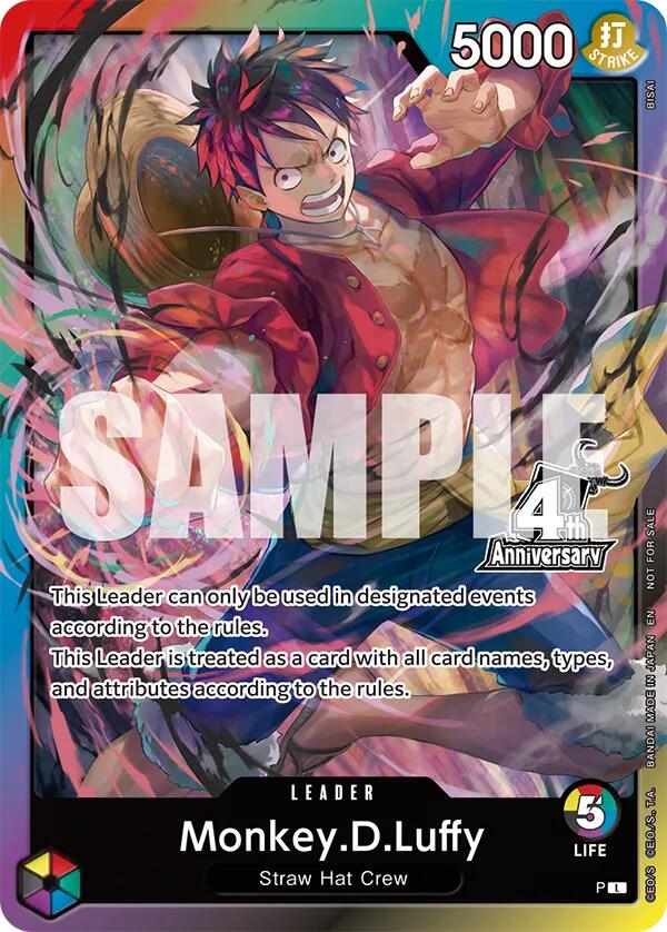 Monkey.D.Luffy (4th Anniversary Leader Card) [One Piece Promotion Cards] | Galaxy Games LLC
