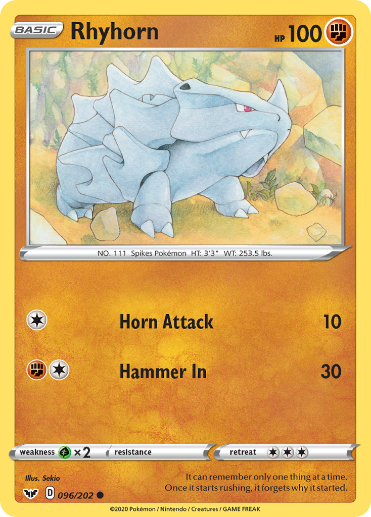 Rhyhorn (096/202) [Sword & Shield: Base Set] | Galaxy Games LLC