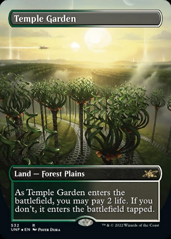 Temple Garden (Borderless) (Galaxy Foil) [Unfinity] | Galaxy Games LLC