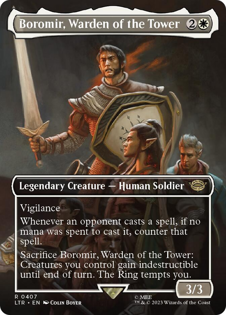 Boromir, Warden of the Tower (Borderless Alternate Art) [The Lord of the Rings: Tales of Middle-Earth] | Galaxy Games LLC