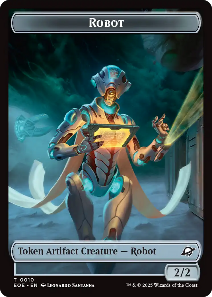 Robot // Emblem - Tezzeret, Cruel Captain Double-Sided Token [Edge of Eternities Tokens] | Galaxy Games LLC