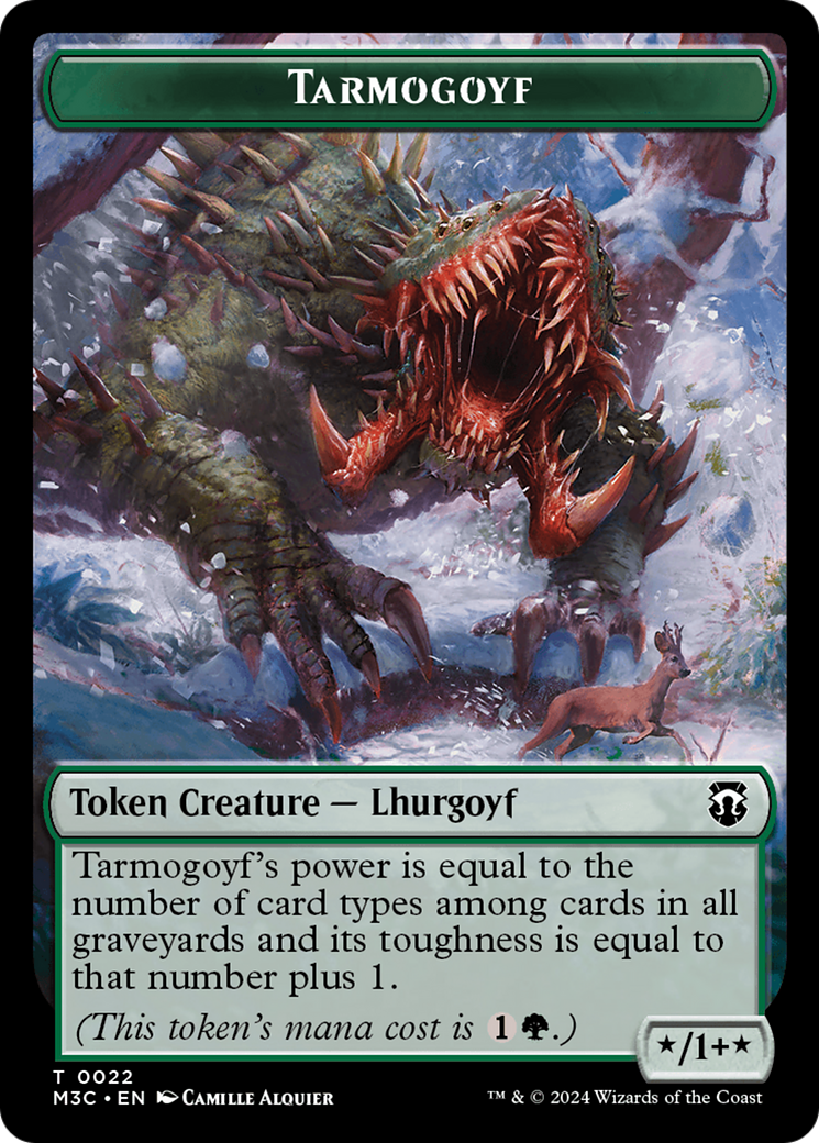 Tarmogoyf (Ripple Foil) // Saproling Double-Sided Token [Modern Horizons 3 Commander Tokens] | Galaxy Games LLC