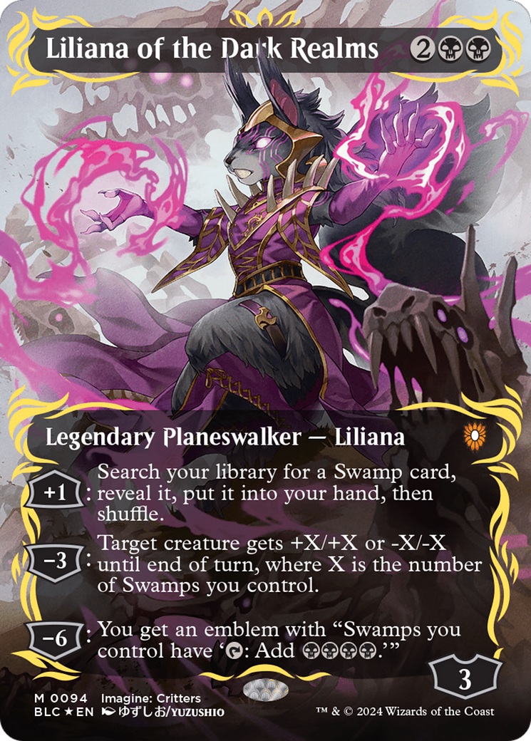 Liliana of the Dark Realms (Borderless) (Raised Foil) [Bloomburrow Commander] | Galaxy Games LLC
