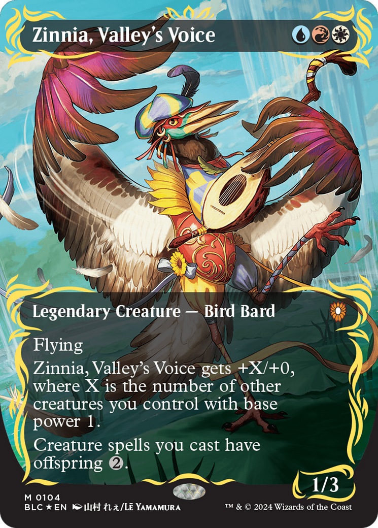 Zinnia, Valley's Voice (Borderless) (Raised Foil) [Bloomburrow Commander] | Galaxy Games LLC