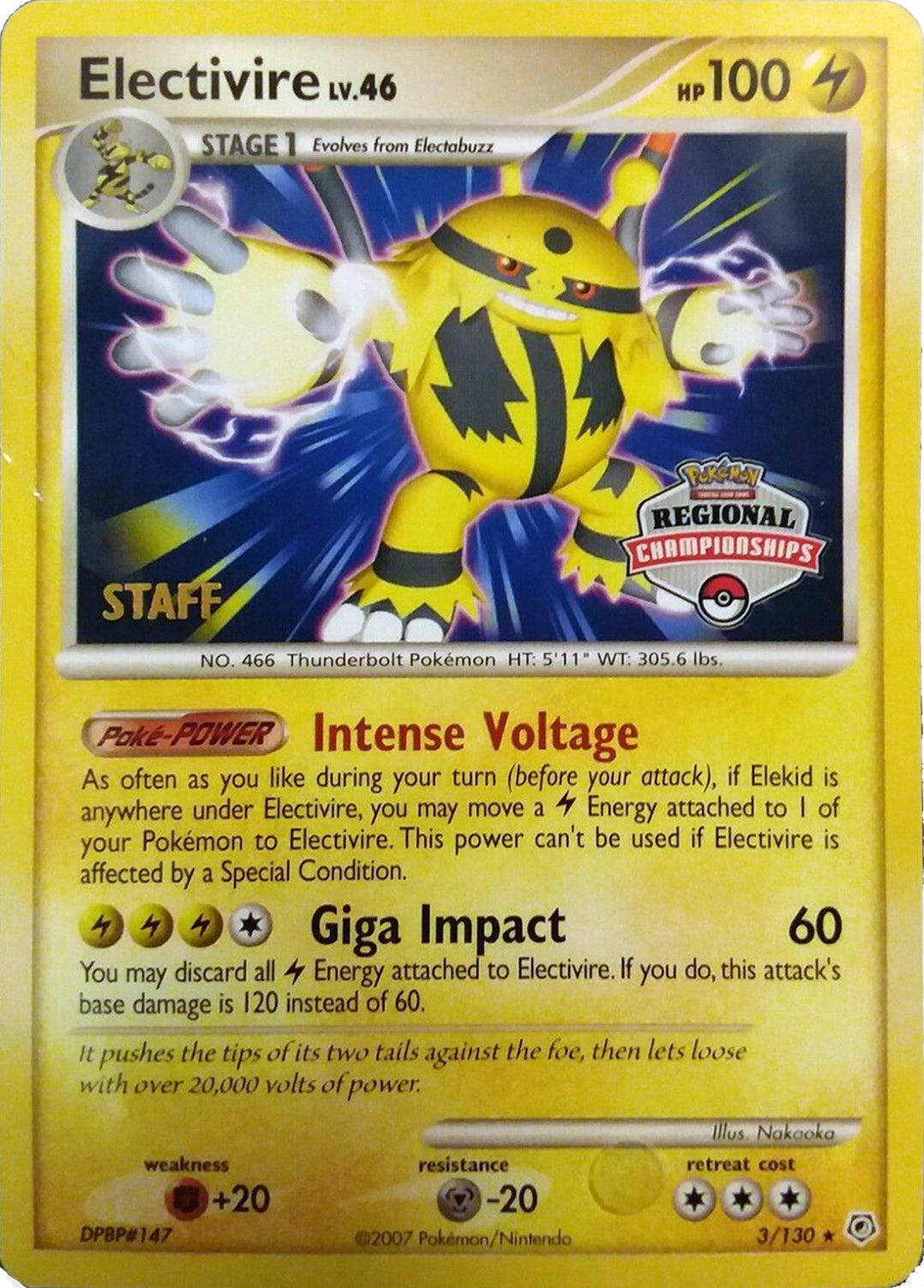 Electivire (003/130) (2008 Staff Regional Championships) [League & Championship Cards] | Galaxy Games LLC