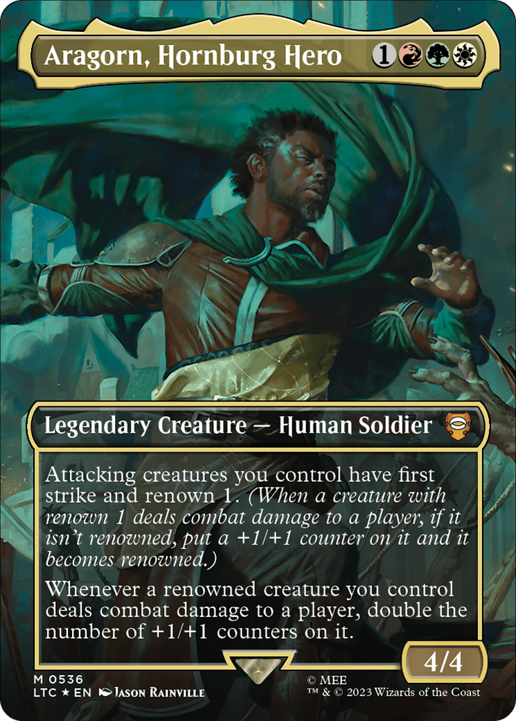 Aragorn, Hornburg Hero (Borderless) (Surge Foil) [The Lord of the Rings: Tales of Middle-Earth Commander] | Galaxy Games LLC